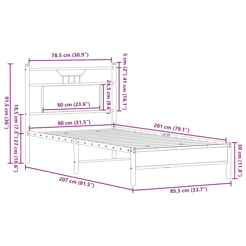 sonoma tölgy színű szerelt fa ágykeret matrac nélkül 80x200 cm