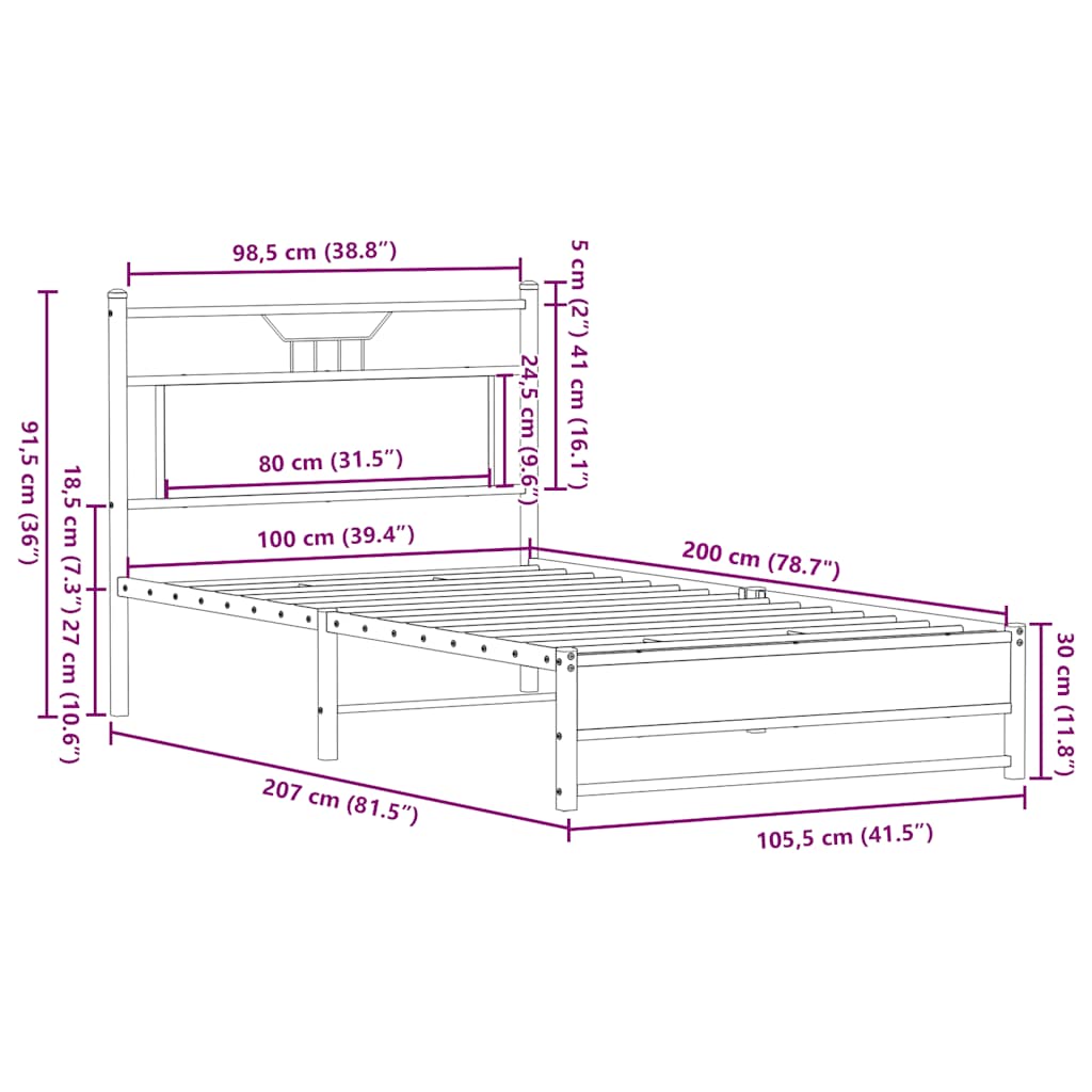 sonoma tölgy színű szerelt fa ágykeret matrac nélkül 100x200 cm