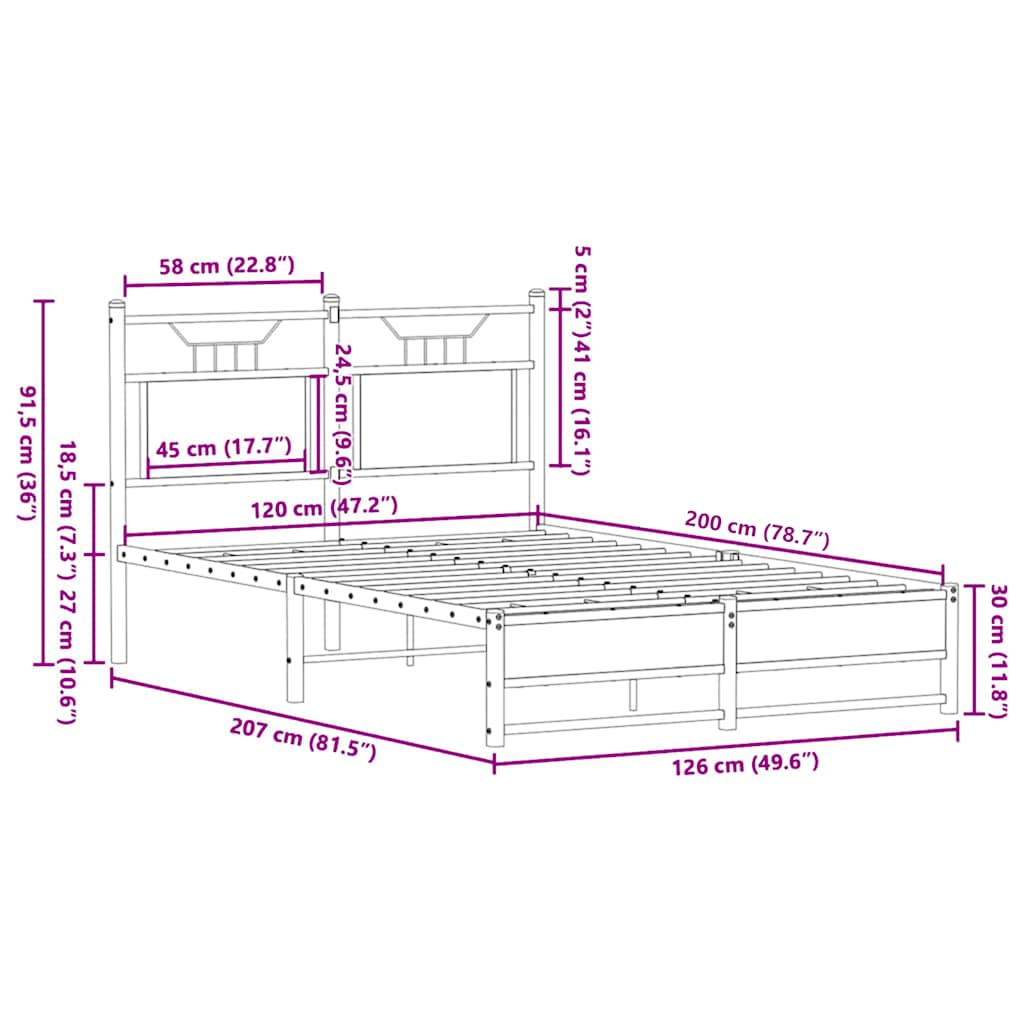 sonoma tölgy színű szerelt fa ágykeret matrac nélkül 120x200 cm