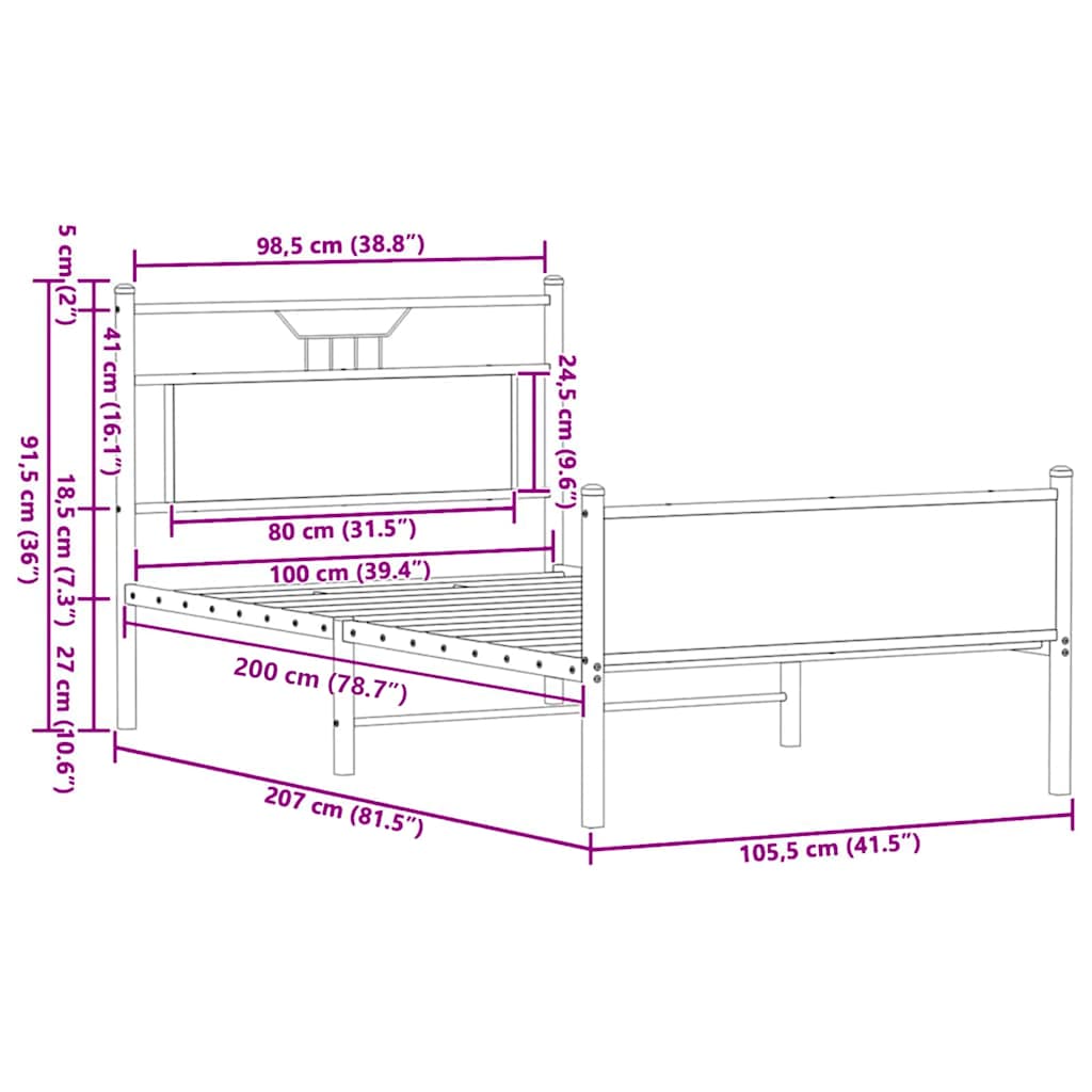sonoma tölgy színű szerelt fa ágykeret matrac nélkül 100x200 cm