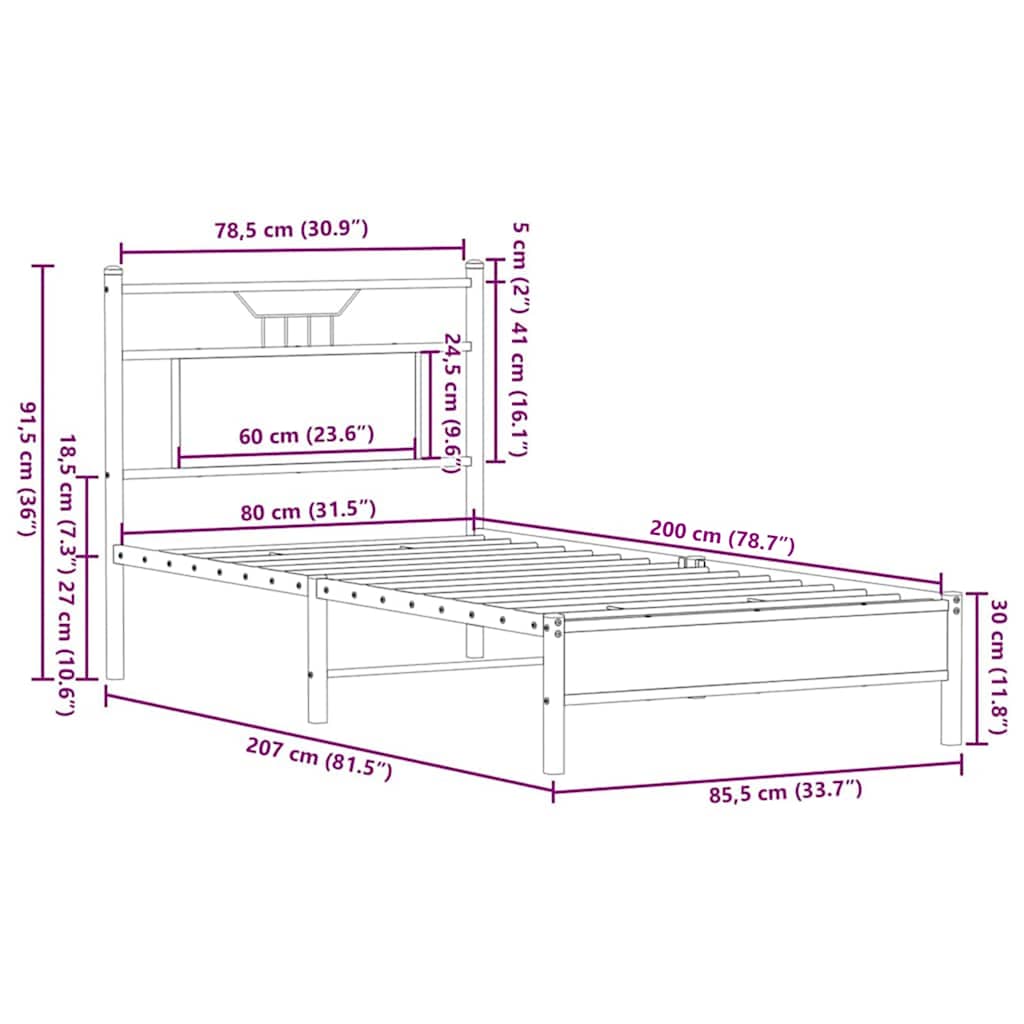 barna tölgy színű szerelt fa ágykeret matrac nélkül 80x200 cm