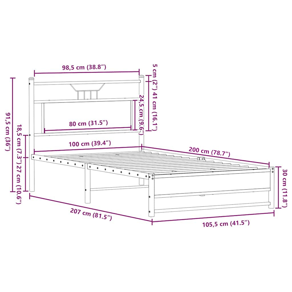 barna tölgy színű szerelt fa ágykeret matrac nélkül 100x200 cm