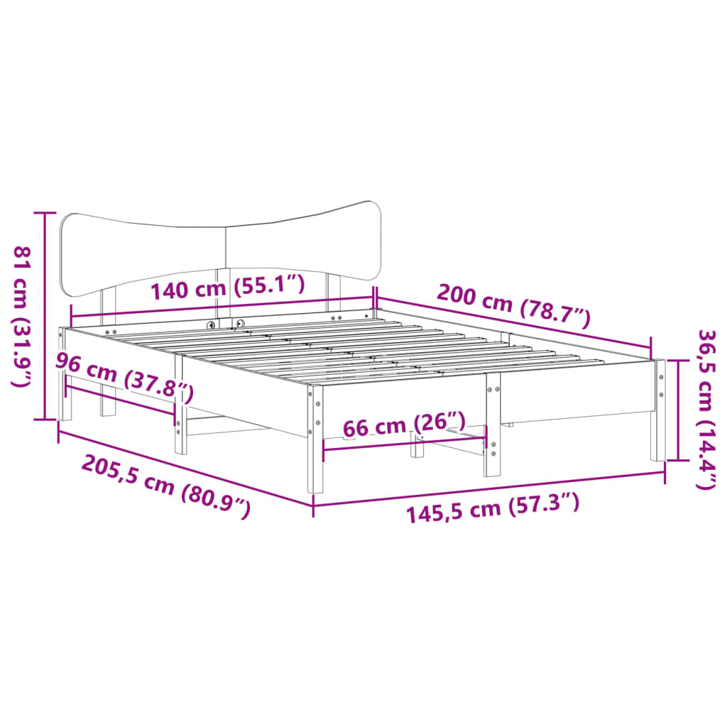 viaszbarna tömör fenyőfa ágy matrac nélkül 140 x 200 cm