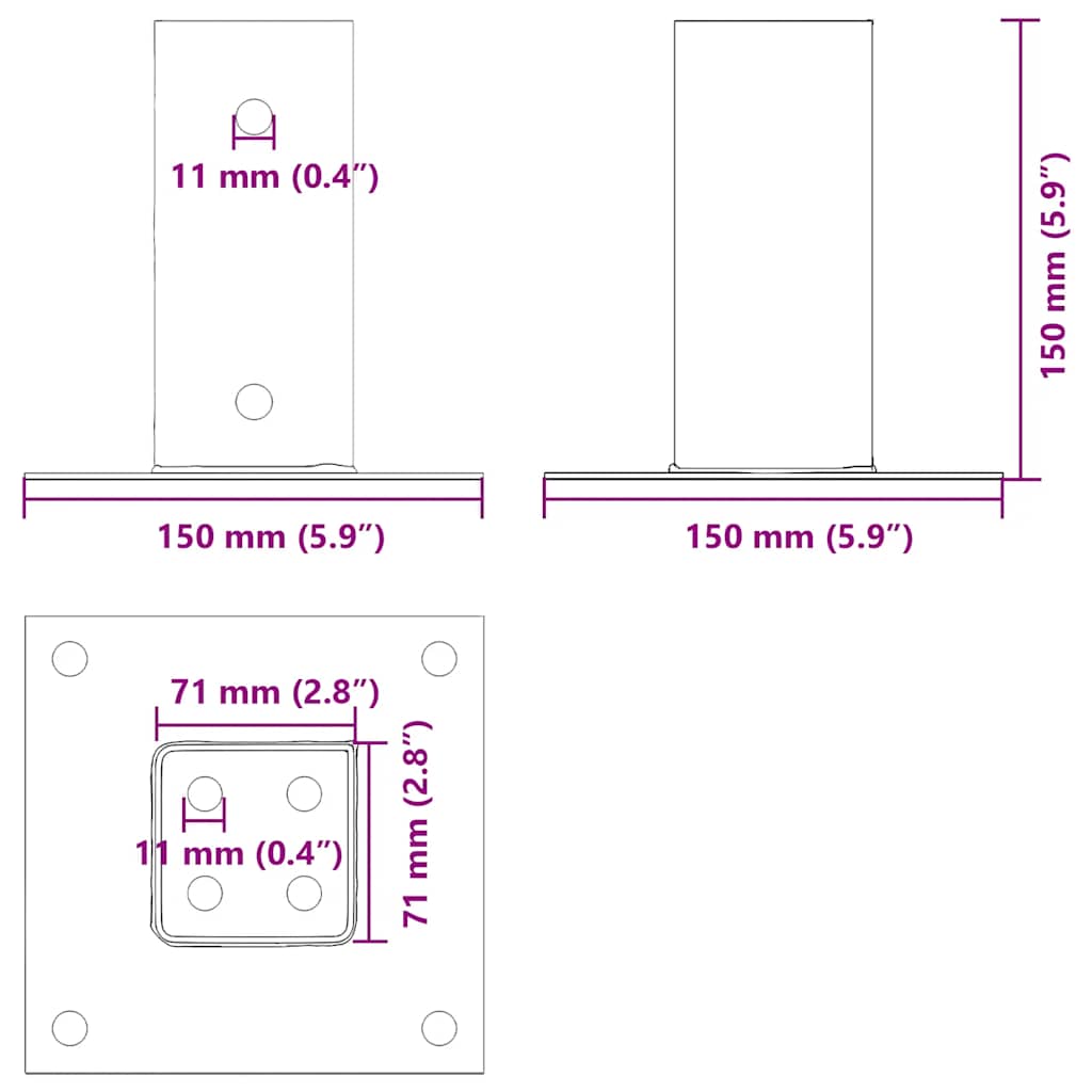 12 db horganyzott acélból oszlopalapok négyzet alakúak 71x71 mm