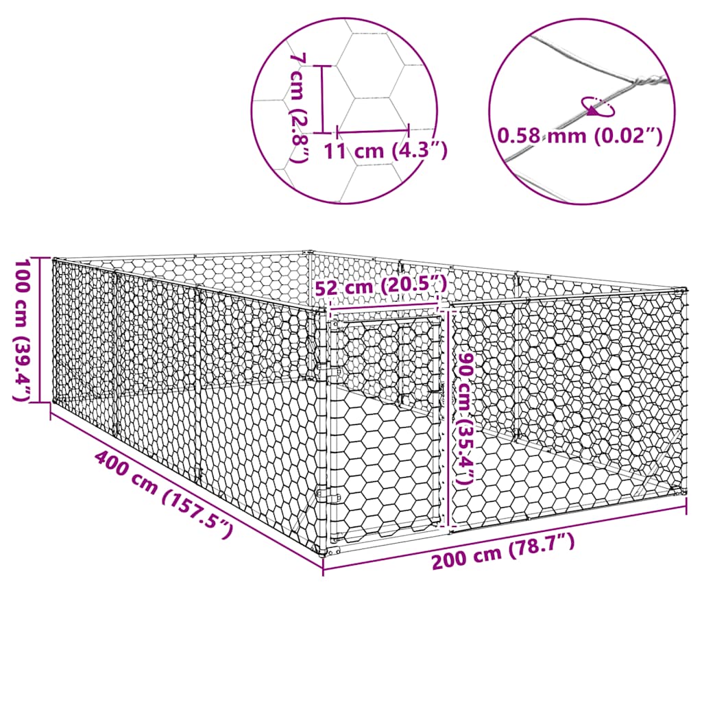 kültéri kutyakennel ajtóval 2x4x1 m horganyzott acélból
