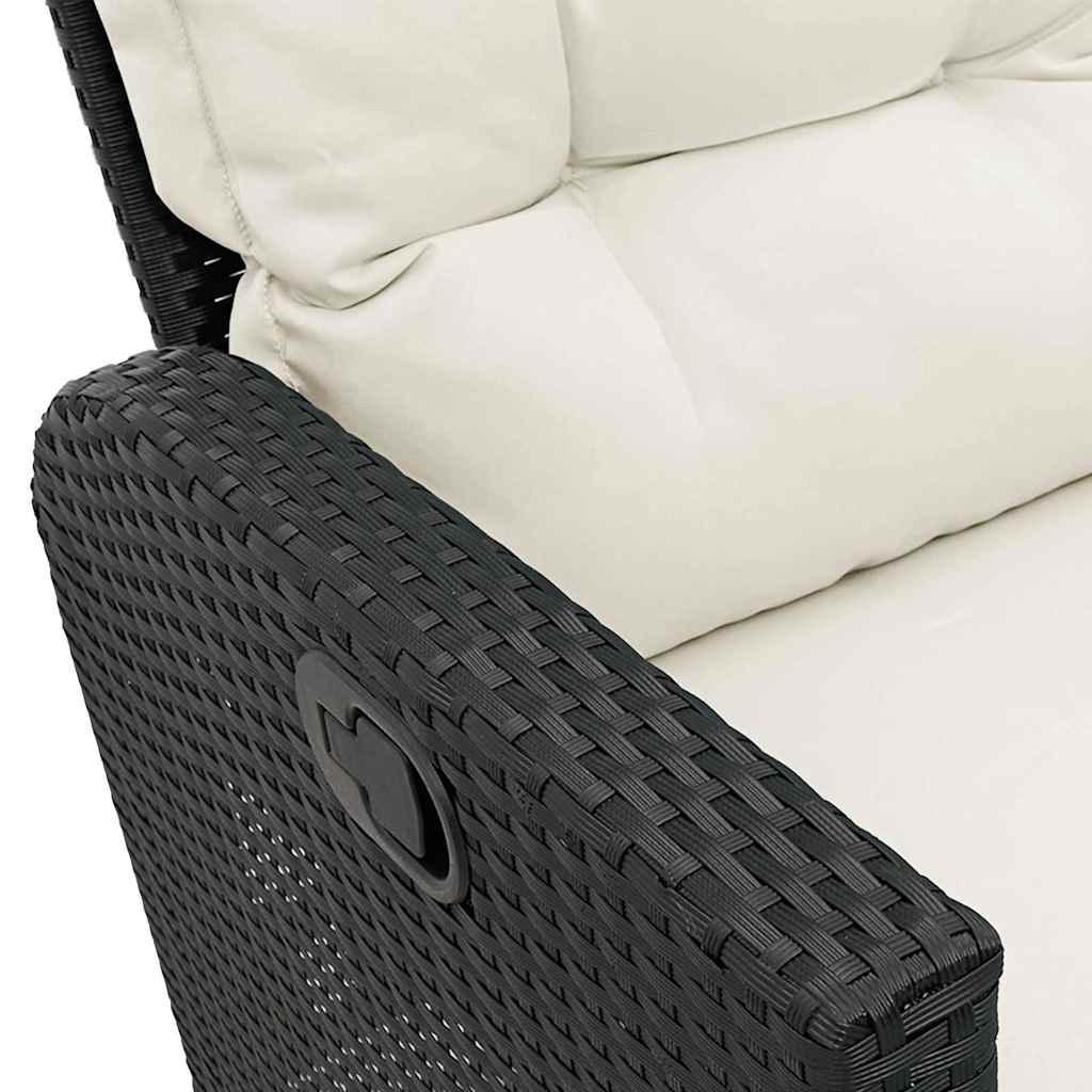 3 részes fekete polyrattan kerti ülőgarnitúra párnával L-alakú