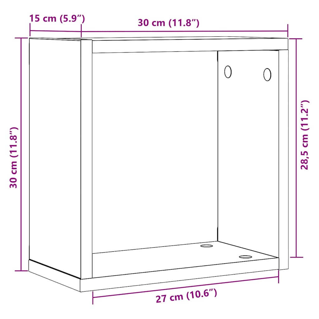 4 db fekete tölgyszínű szerelt fa fali kockapolc 30x15x30 cm