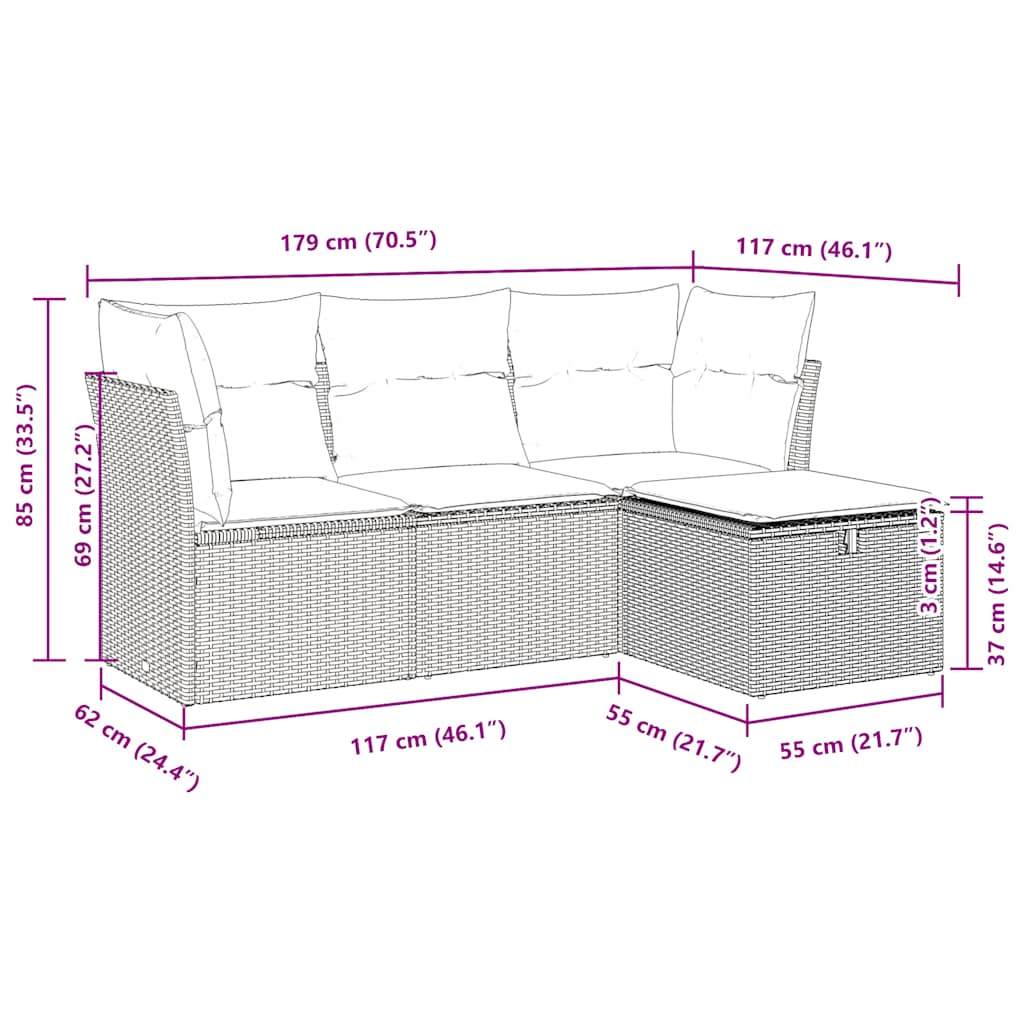 4 részes szürke polyrattan kerti ülőgarnitúra párnákkal