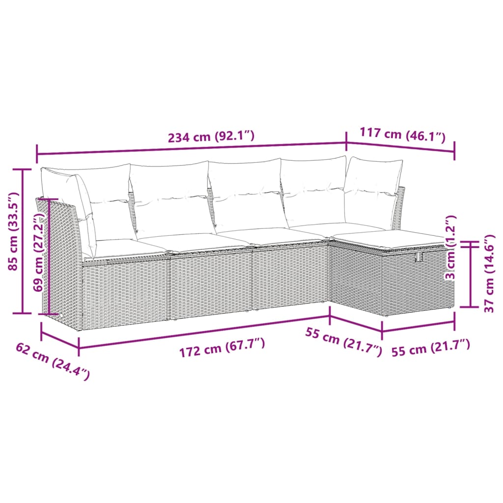 5 részes szürke polyrattan kerti ülőgarnitúra párnákkal