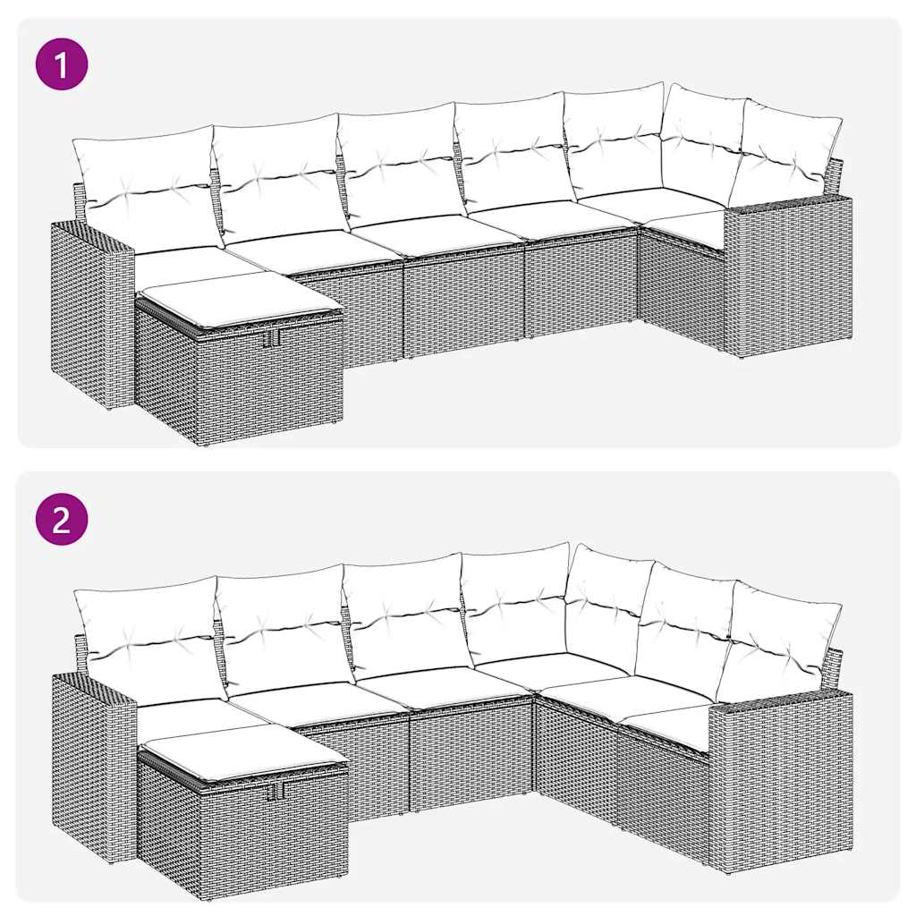 7 részes fekete polyrattan kerti ülőgarnitúra párnával