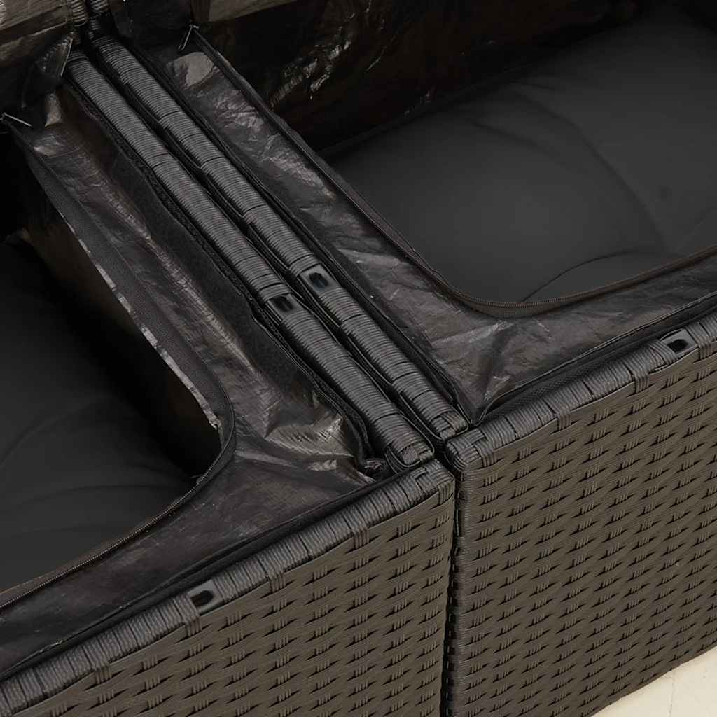 5 részes fekete polyrattan kerti kanapészett párnákkal