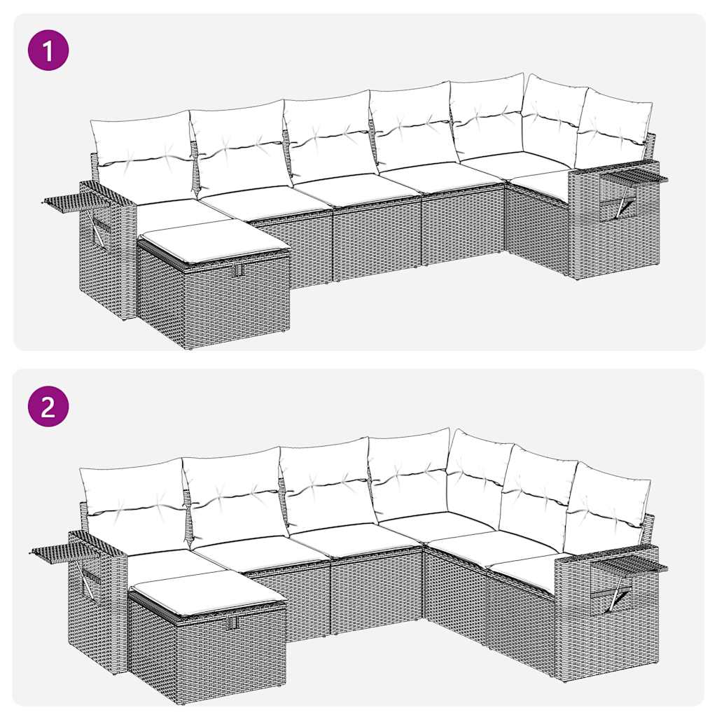 7 részes fekete polyrattan kerti ülőgarnitúra párnával