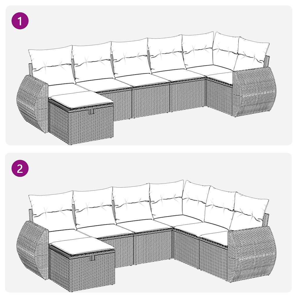7 részes fekete polyrattan kerti ülőgarnitúra párnával