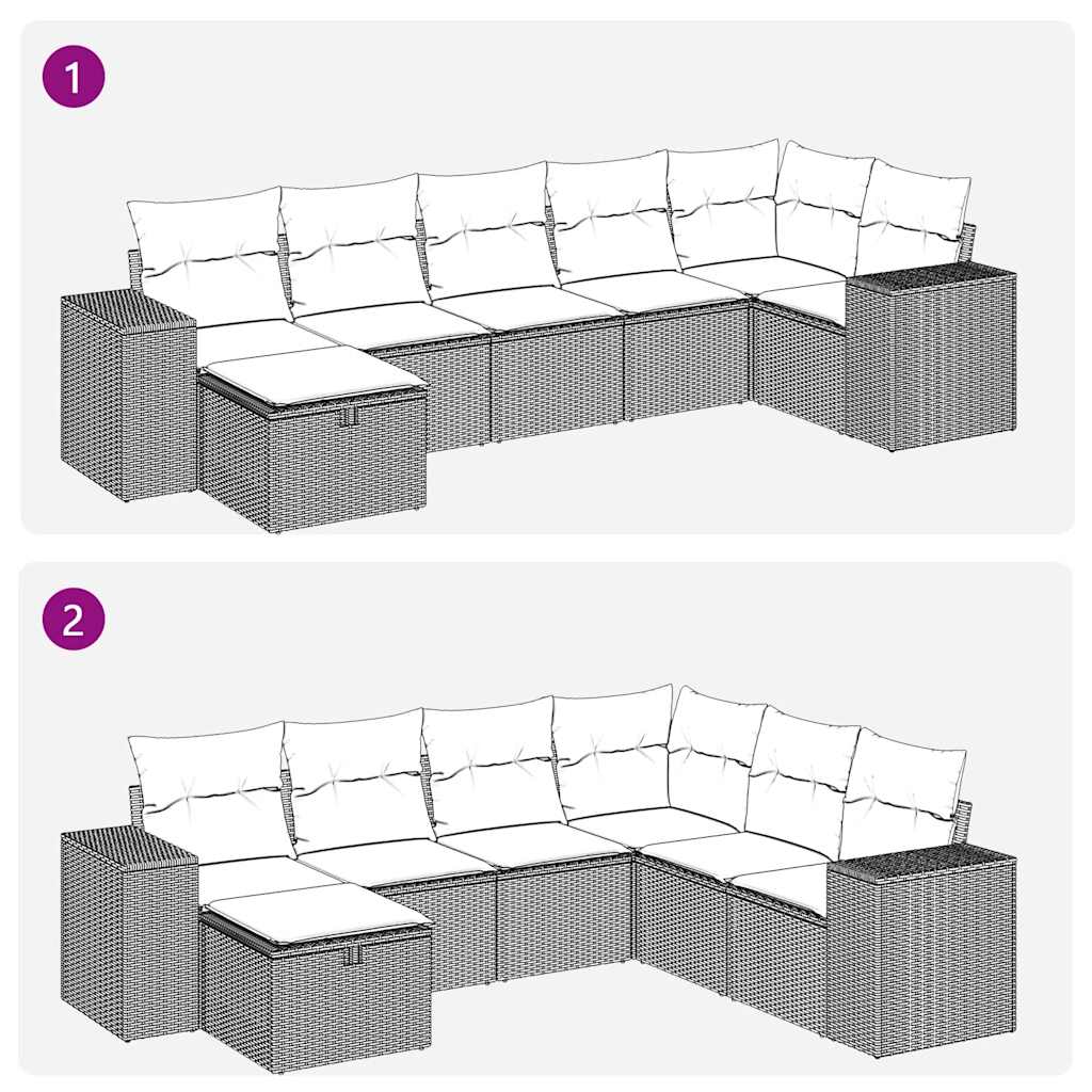 7 részes fekete polyrattan kerti ülőgarnitúra párnával