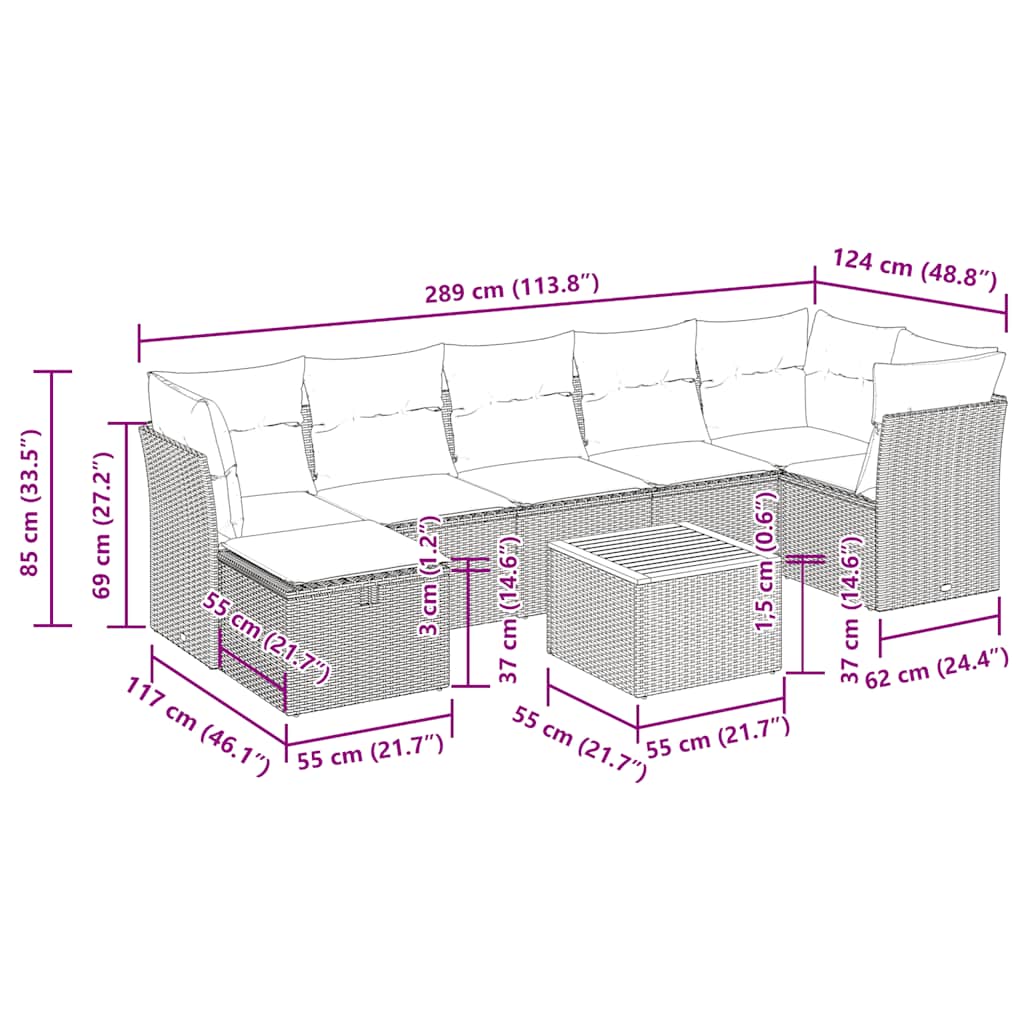 8 részes szürke polyrattan kerti ülőgarnitúra párnákkal