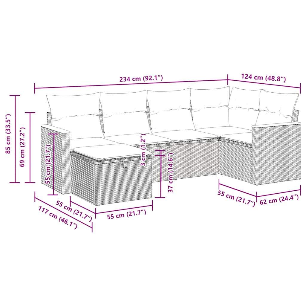 6 részes bézs polyrattan kerti ülőgarnitúra párnával