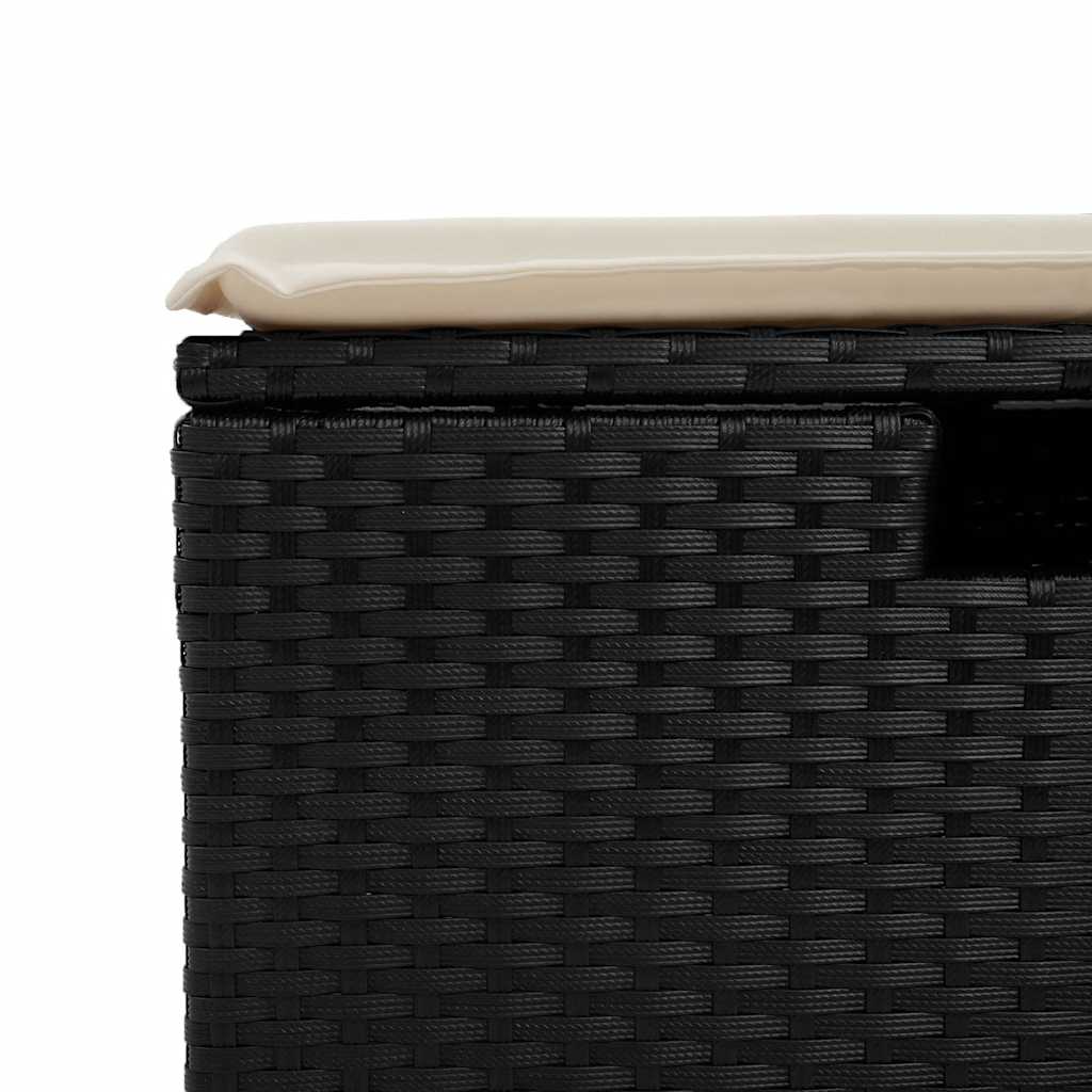 5 részes fekete polyrattan kerti kanapészett párnákkal