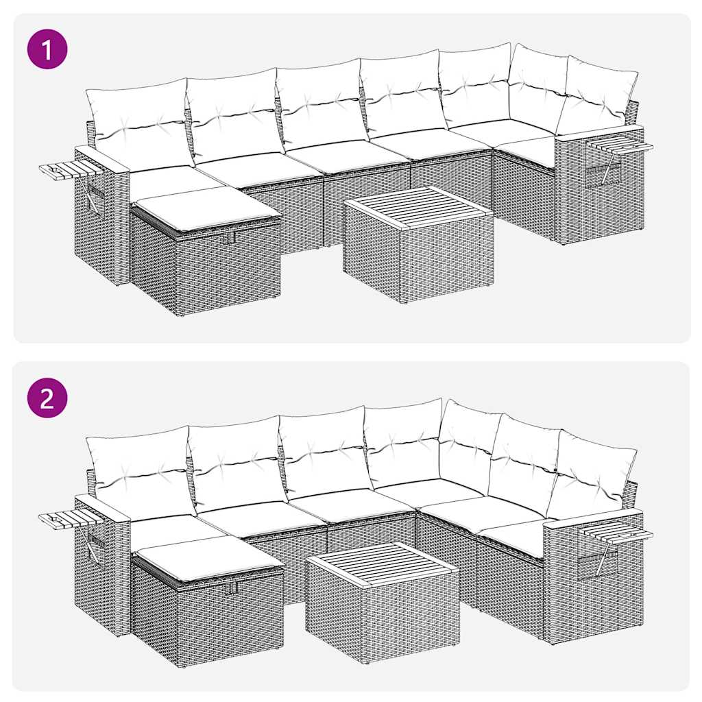 8 részes fekete polyrattan kerti ülőgarnitúra párnákkal