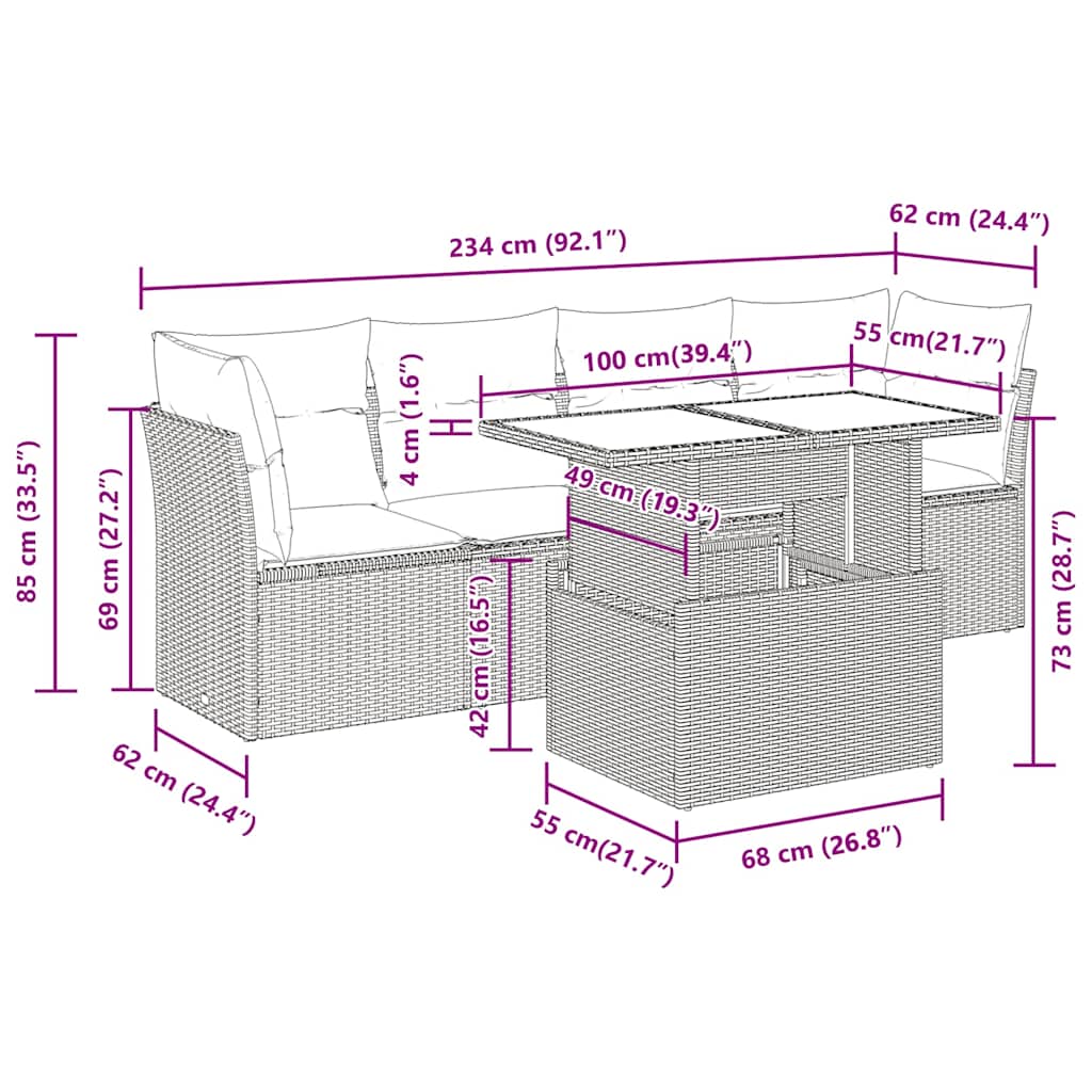 5 részes szürke polyrattan kerti ülőgarnitúra párnákkal