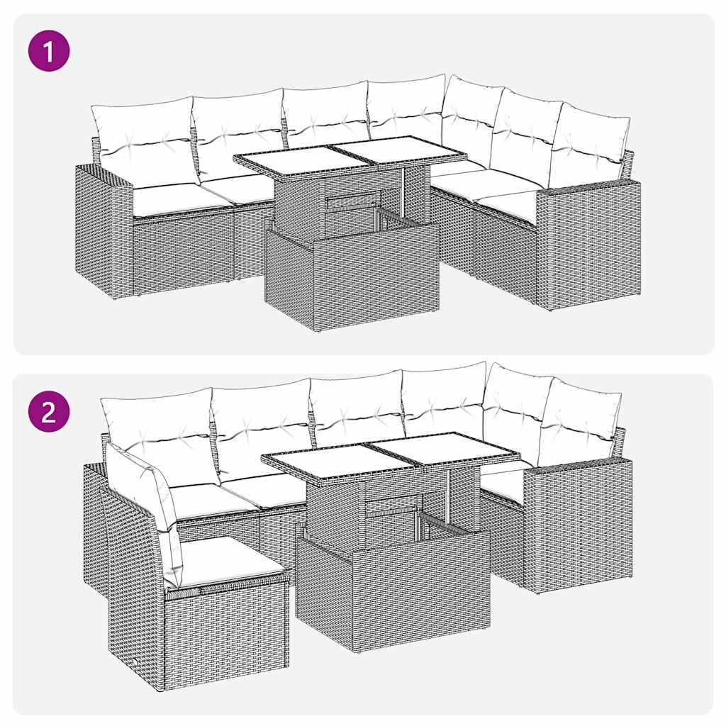 7 részes fekete polyrattan kerti ülőgarnitúra párnával