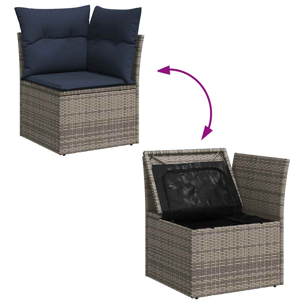 6 részes szürke polyrattan akácfa kerti ülőgarnitúra párnákkal