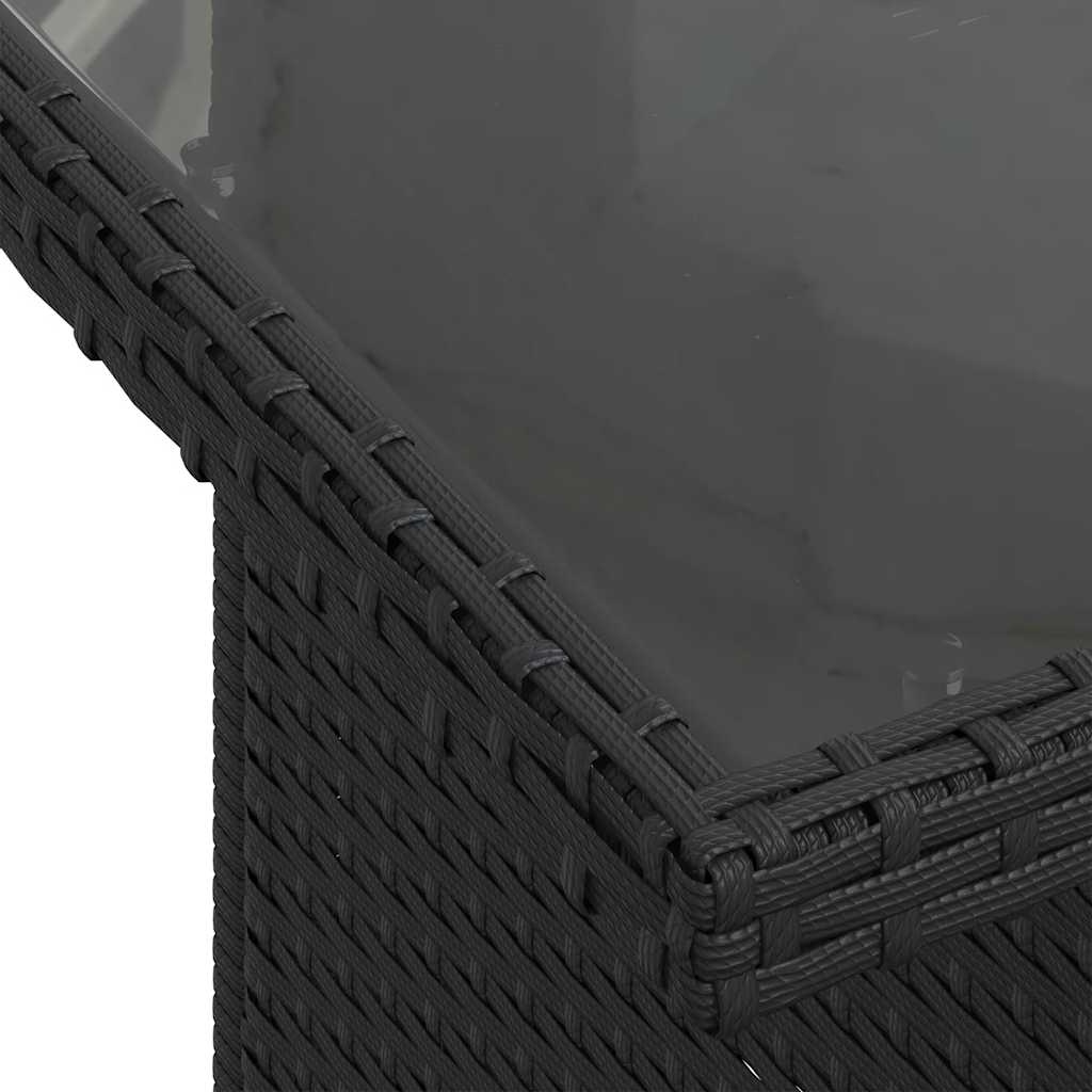 5 részes fekete polyrattan akácfa kerti kanapészett párnákkal