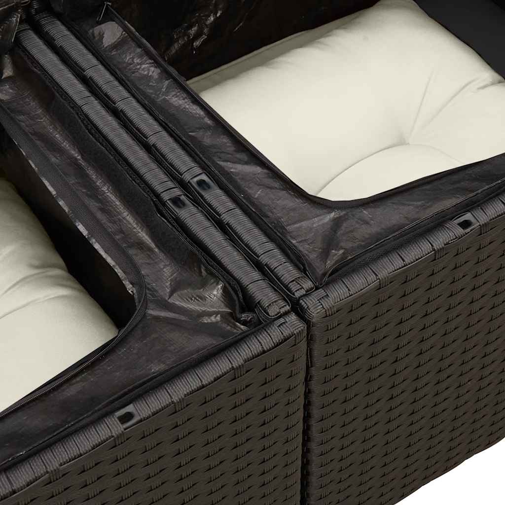 6 részes fekete polyrattan kerti ülőgarnitúra párnákkal