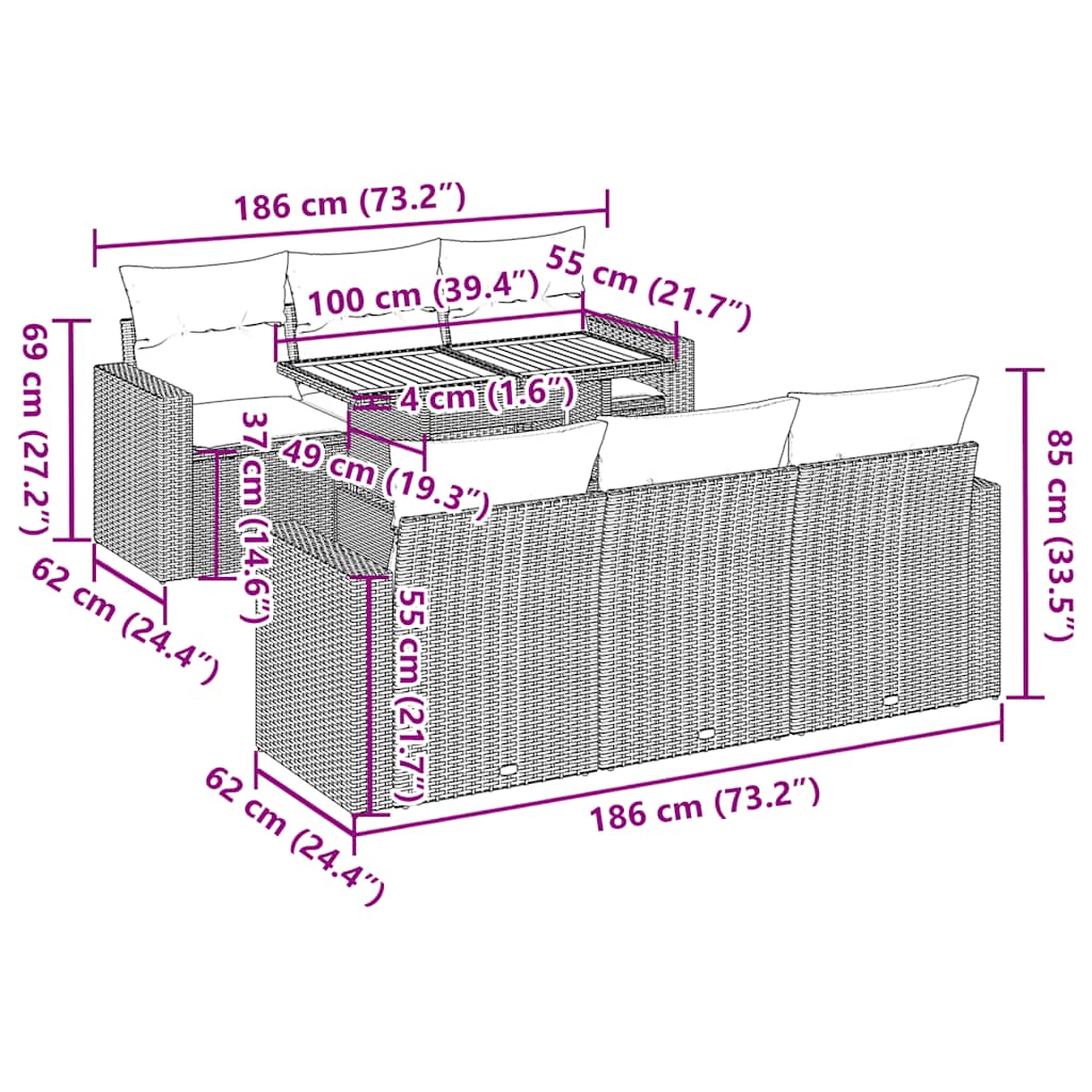 7 részes szürke polyrattan kerti ülőgarnitúra párnákkal
