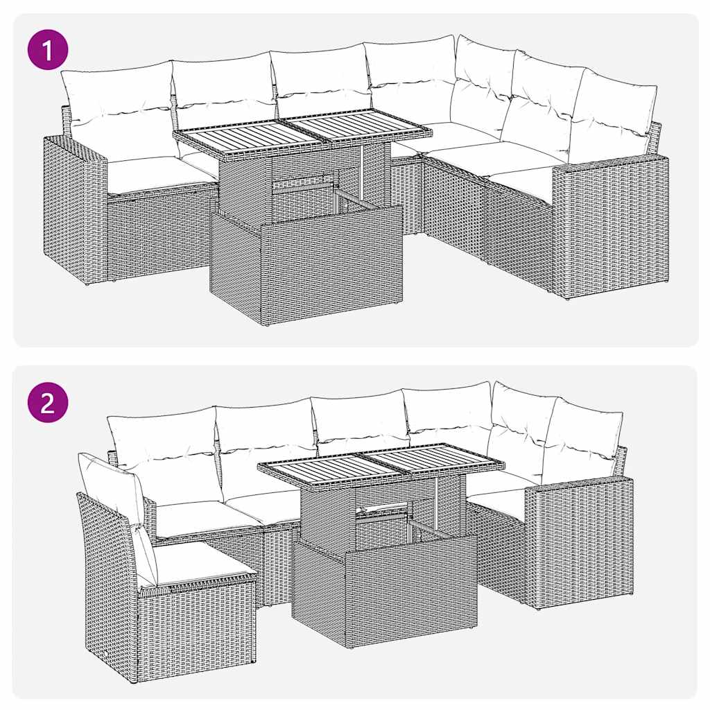 7 részes fekete polyrattan kerti ülőgarnitúra párnával