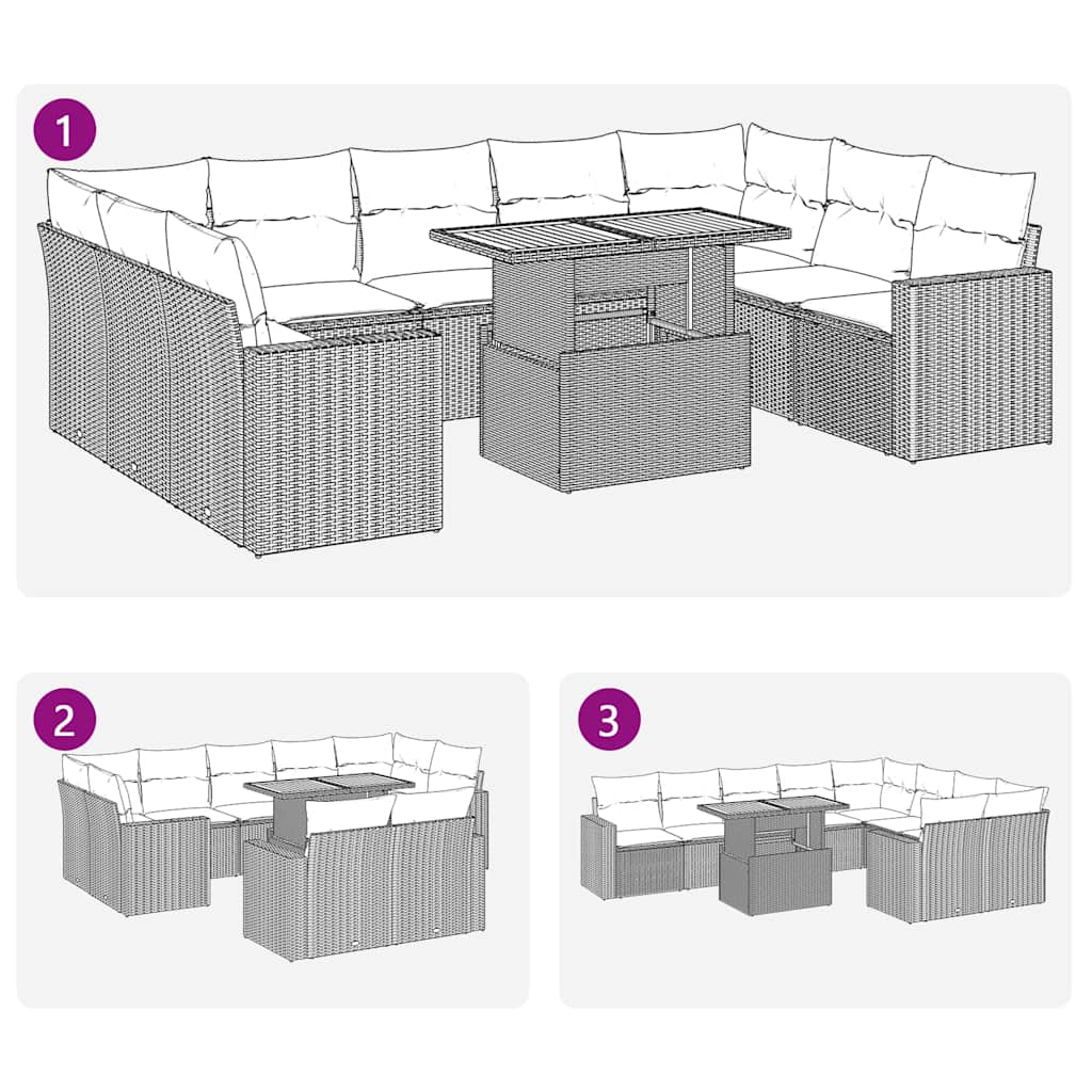 10 részes fekete polyrattan kerti ülőgarnitúra párnákkal