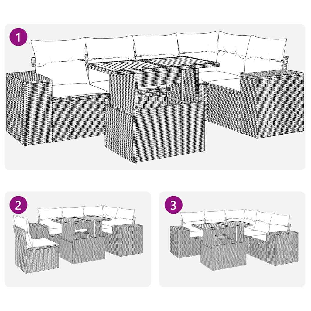 6 részes bézs polyrattan kerti ülőgarnitúra párnával