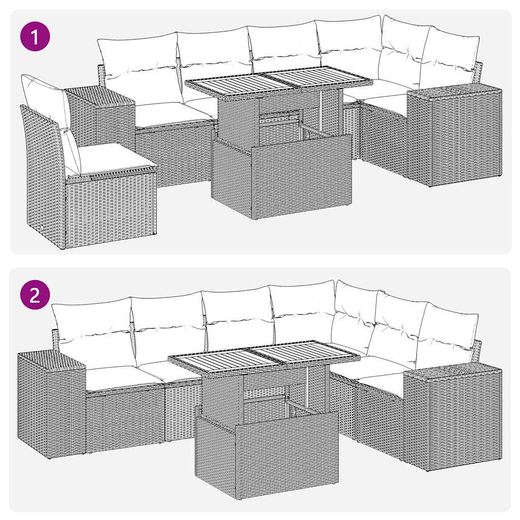 7 részes fekete polyrattan kerti ülőgarnitúra párnával