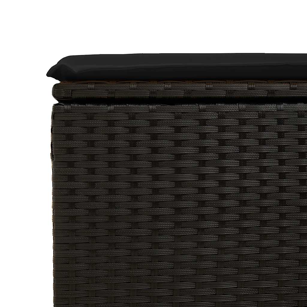6 részes fekete polyrattan akácfa kerti ülőgarnitúra párnákkal