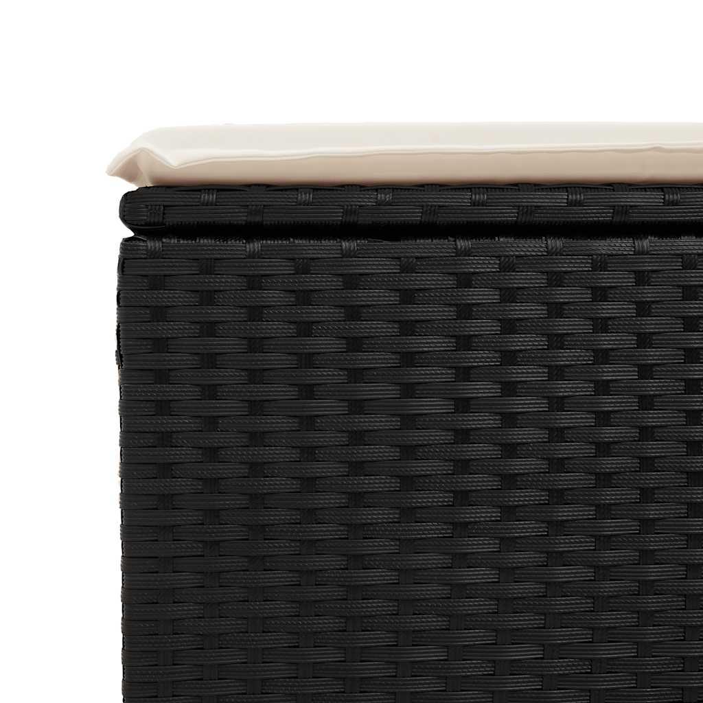 6 részes fekete polyrattan akácfa kerti ülőgarnitúra párnákkal