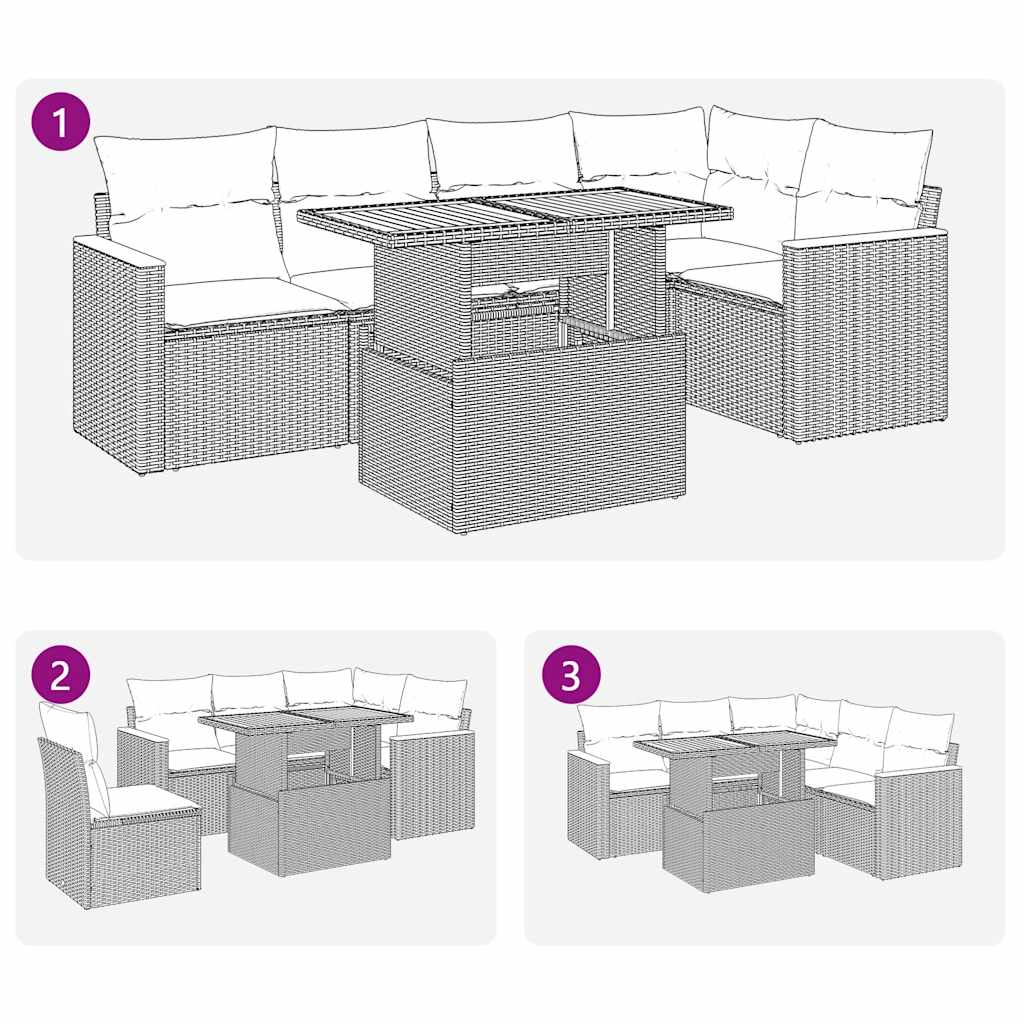 6 részes szürke polyrattan akácfa kerti ülőgarnitúra párnákkal