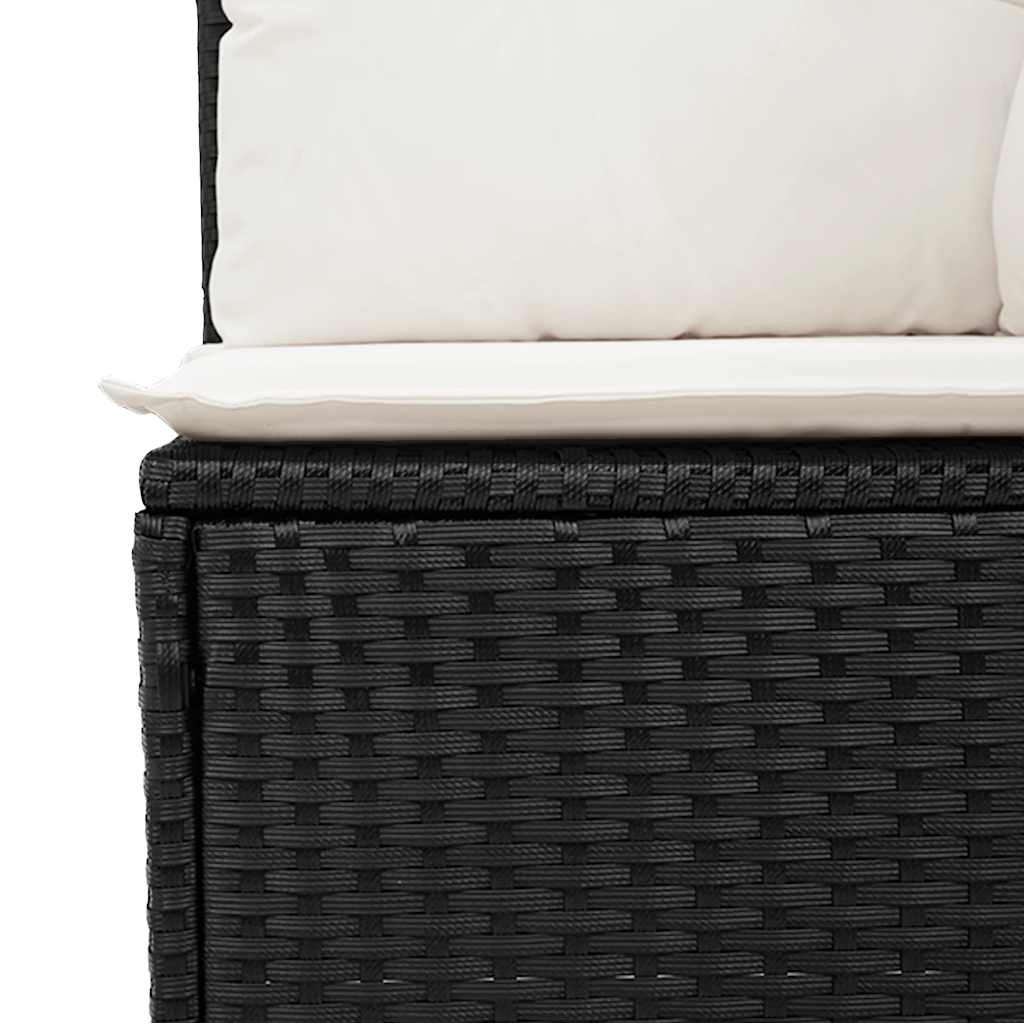 8 részes fekete polyrattan akácfa kerti ülőgarnitúra párnákkal