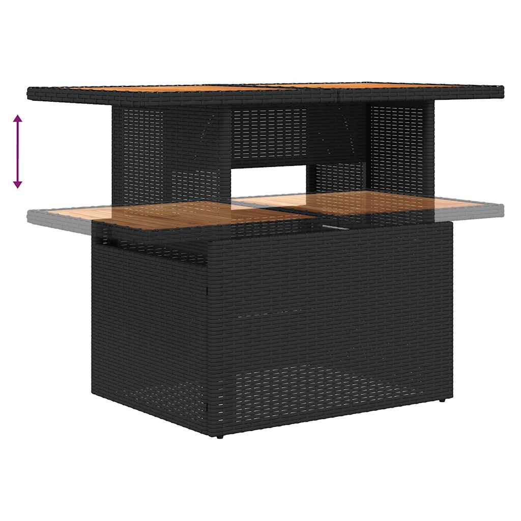 7 részes fekete polyrattan akácfa kerti ülőgarnitúra párnával