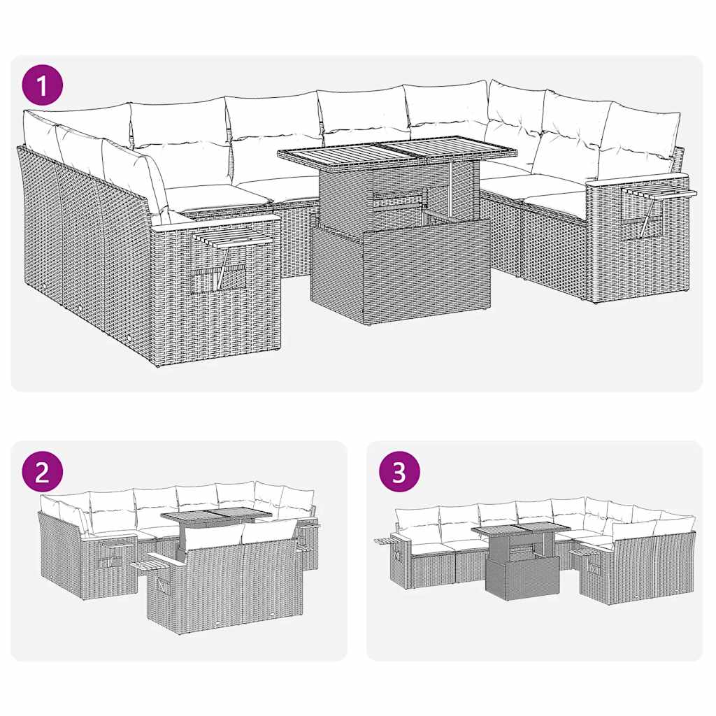 10 részes szürke polyrattan akácfa kerti ülőgarnitúra párnákkal