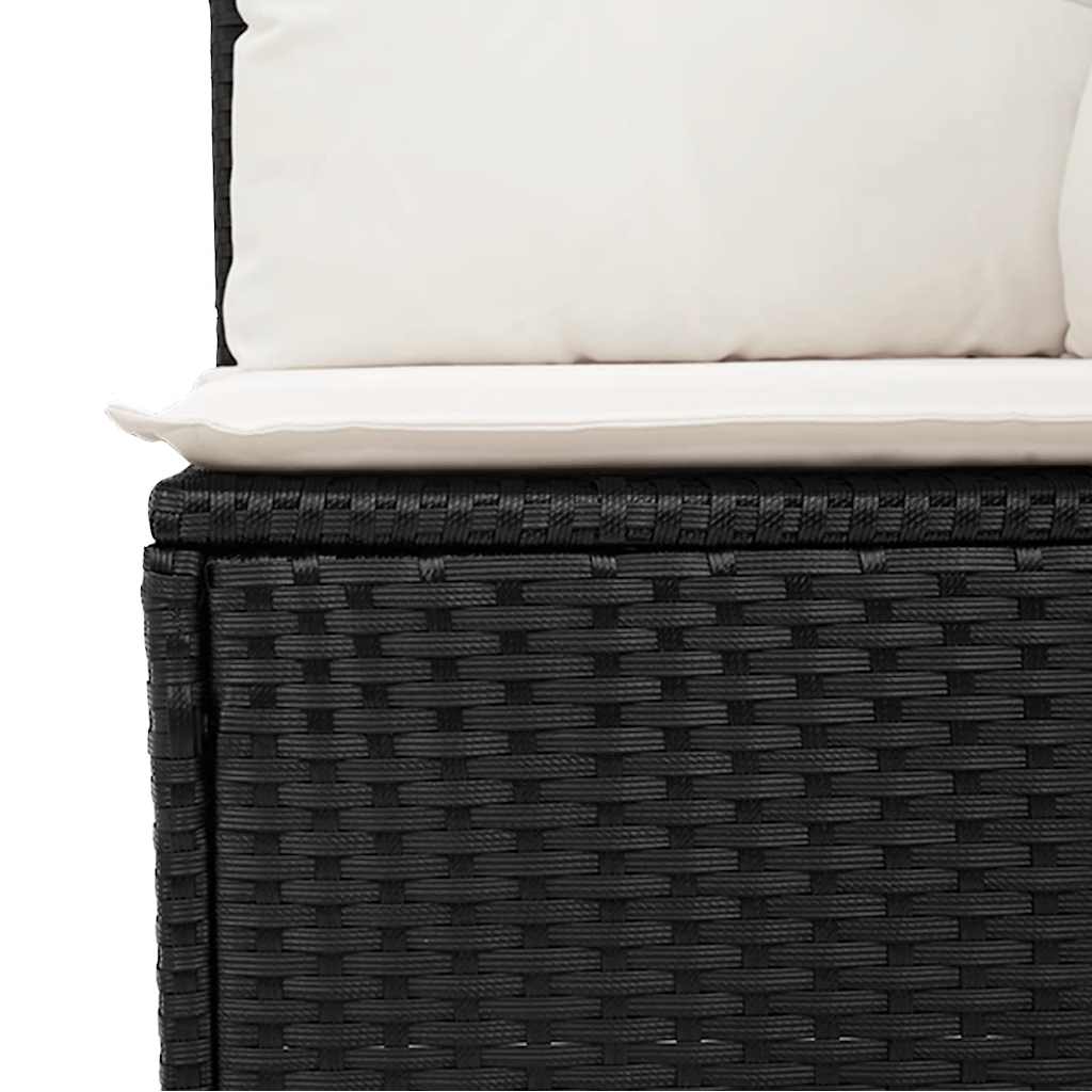 5 részes fekete polyrattan akácfa kerti kanapészett párnákkal