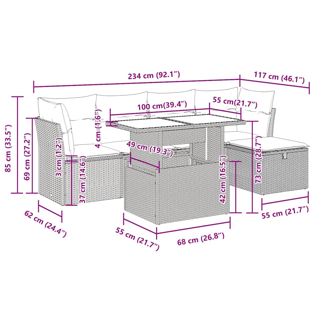6 részes szürke polyrattan kerti ülőgarnitúra párnákkal