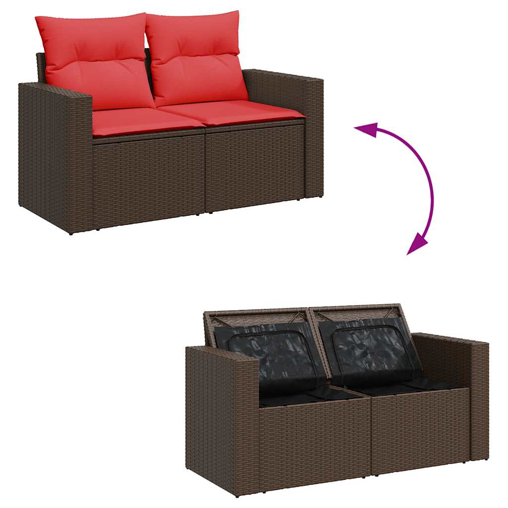 6 részes barna polyrattan akácfa kerti ülőgarnitúra párnákkal