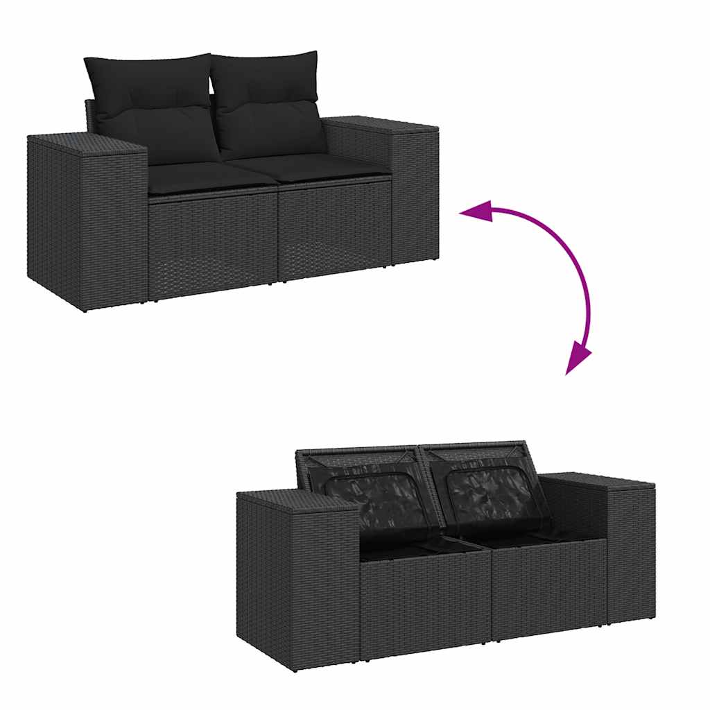 5 részes fekete polyrattan kerti kanapészett párnákkal