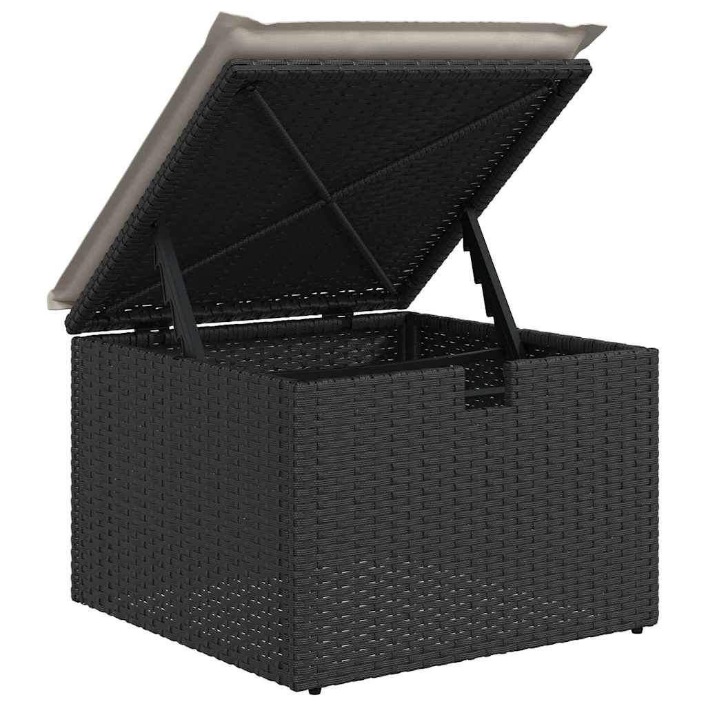 9 részes fekete polyrattan akácfa kerti ülőgarnitúra párnákkal