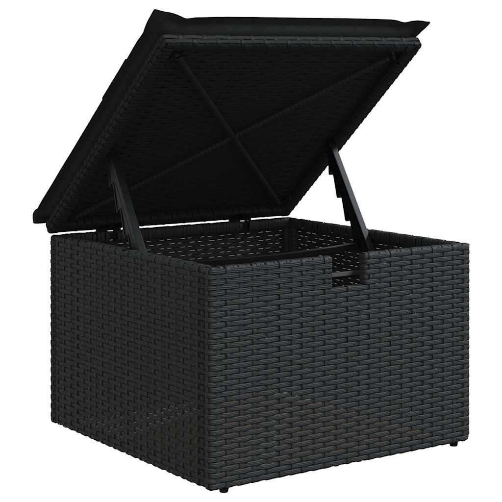9 részes fekete polyrattan akácfa kerti ülőgarnitúra párnákkal
