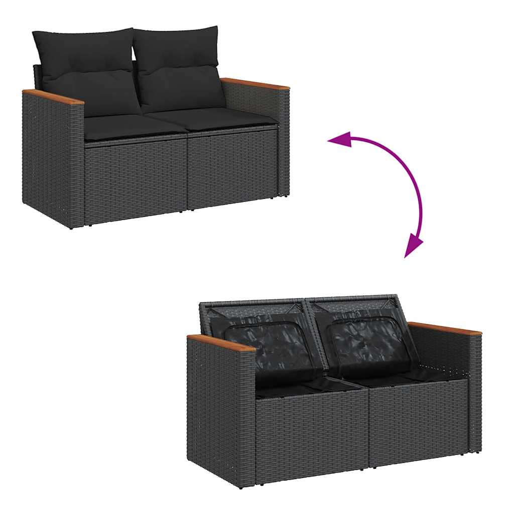 8 részes fekete polyrattan kerti ülőgarnitúra párnákkal