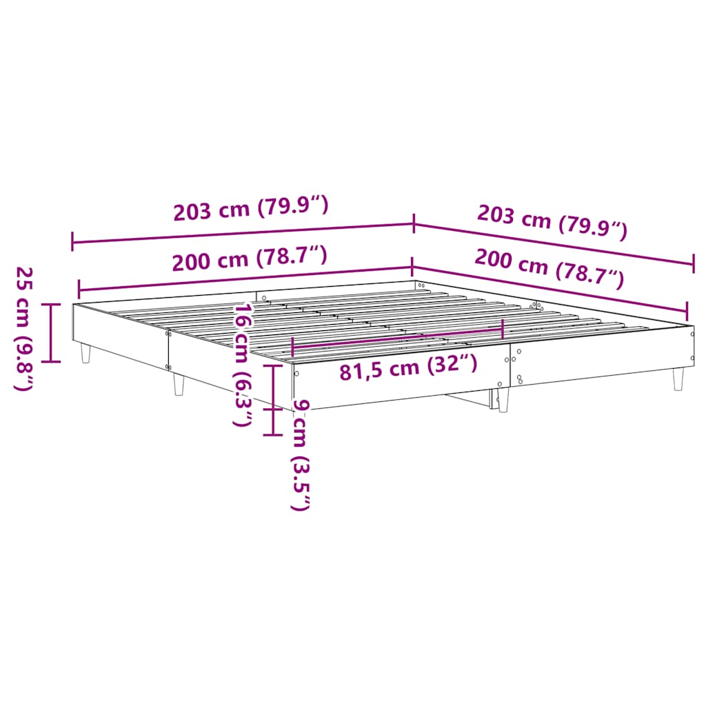 fekete szerelt fa ágykeret matrac nélkül 200 x 200 cm
