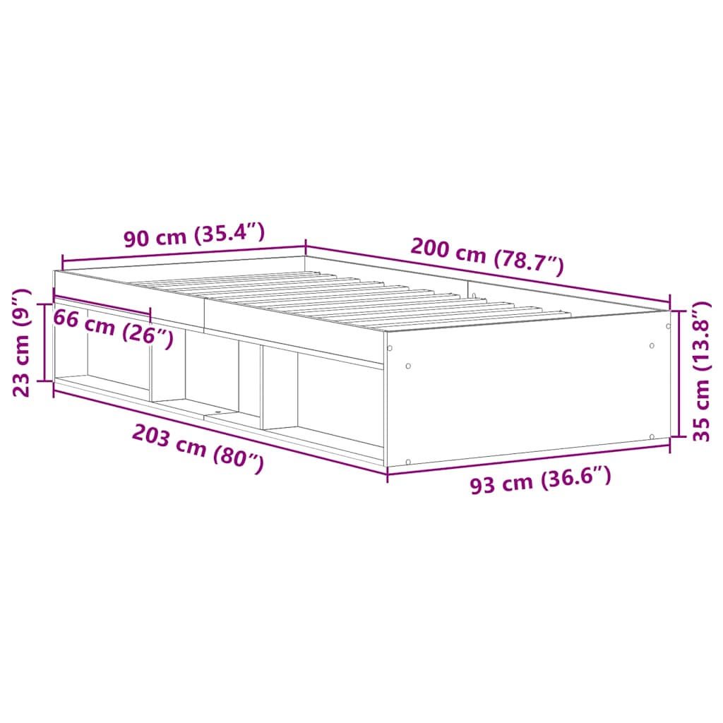 kézműves tölgy szerelt fa ágykeret matrac nélkül 90x200 cm
