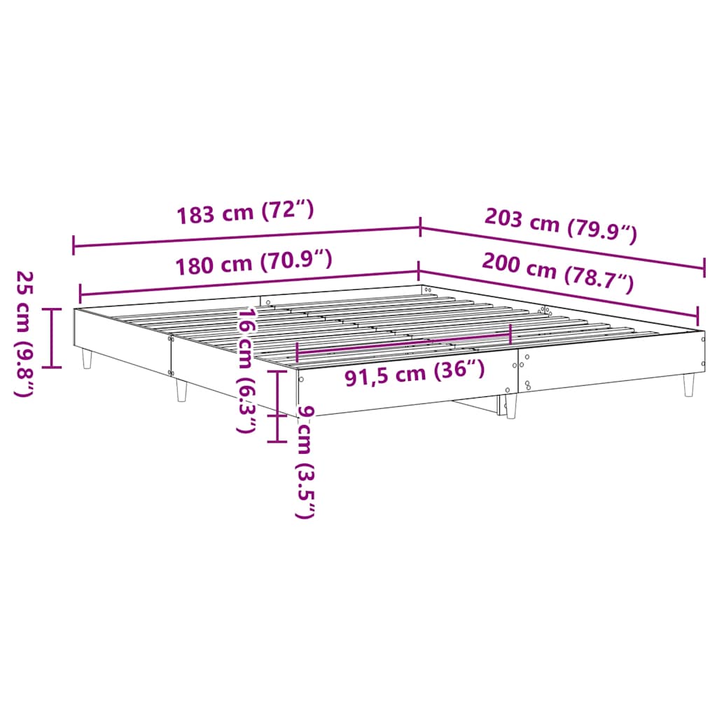 füstös tölgy színű szerelt fa ágykeret matrac nélkül 180x200 cm