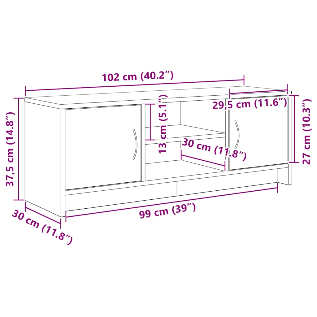 fekete tölgyfa TV-szekrény 102 x 30 x 37,5 cm