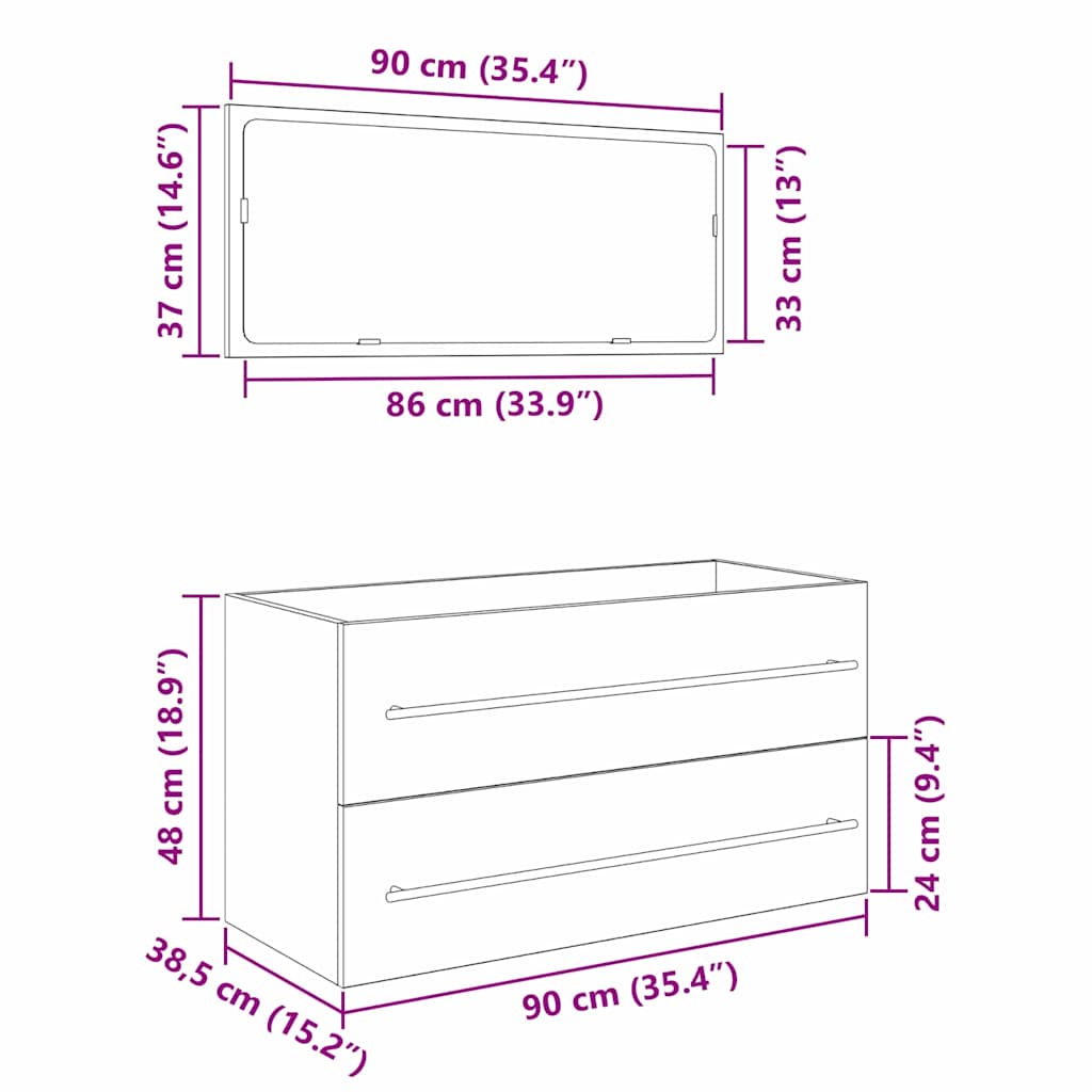 Mosdó Szekrény fiókkal Fekete tölgy 90 x 45 x 1.5 cm Faanyag